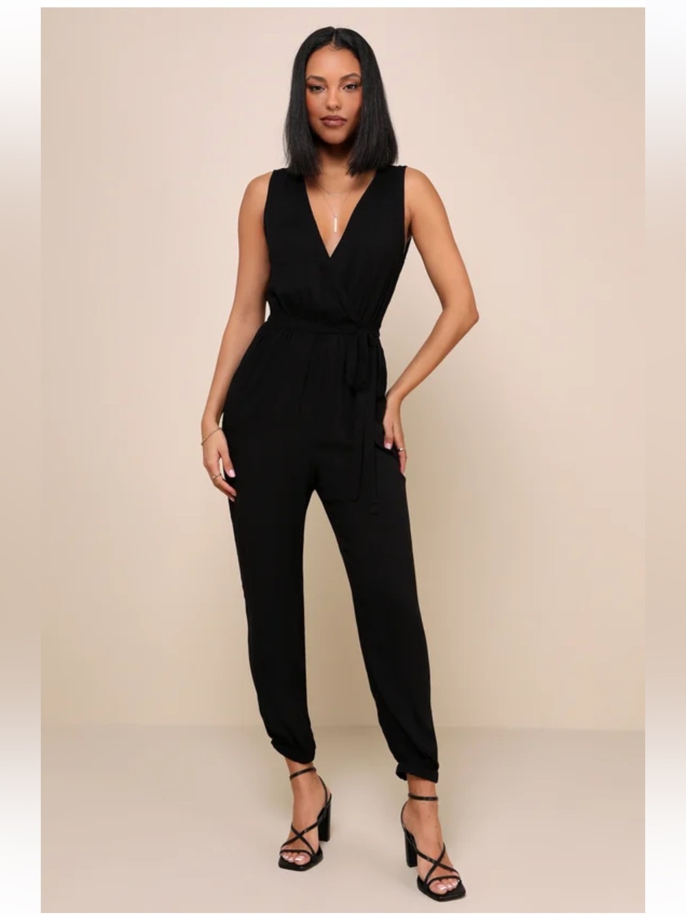 Lulu's Black V-Neck Sleeveless Jumpsuit